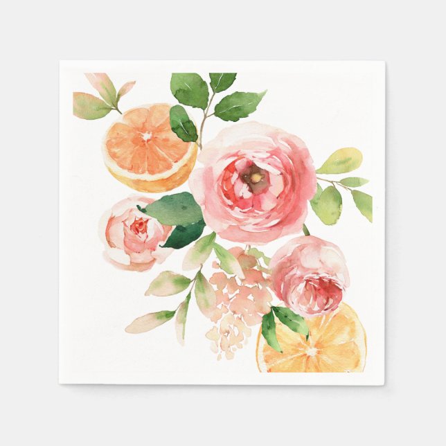 Serviette En Papier Aquarelle Fleurs et Papier Fruit Napkin (Devant)