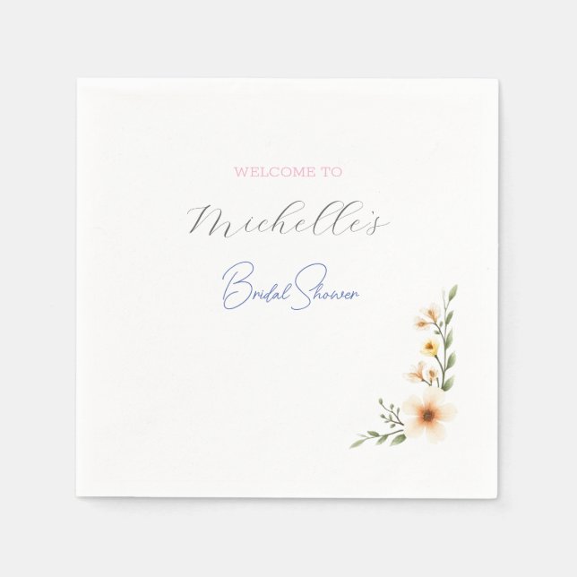 Serviette En Papier Aquarelle Fleurs Fête des mariées mignonne (Devant)