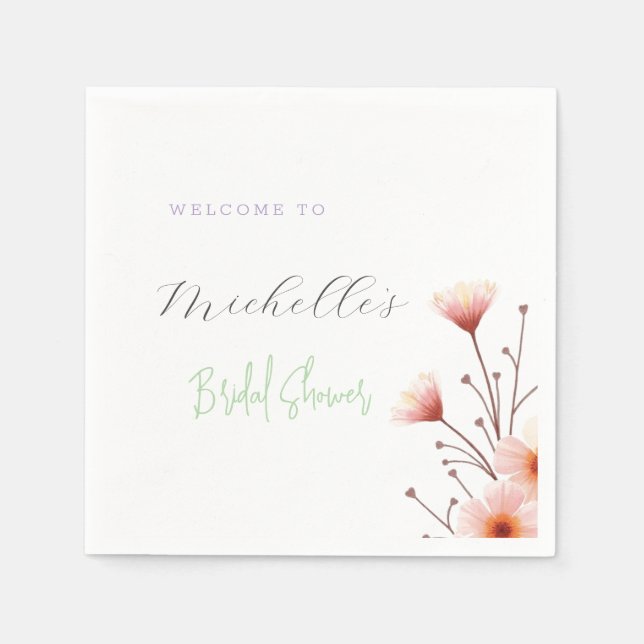Serviette En Papier Aquarelle Fleurs Fête des mariées mignonne (Devant)
