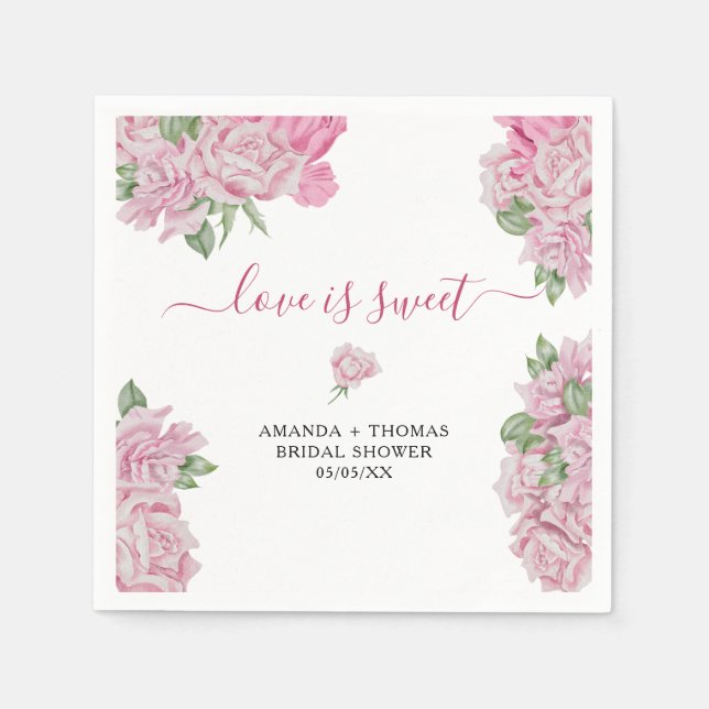Serviette En Papier Aquarelle fleurs roses - amour doux (Devant)