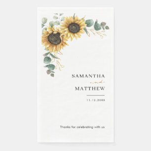Serviette En Papier Aquarelle Fleurs Soleil Eucalyptus Mariage