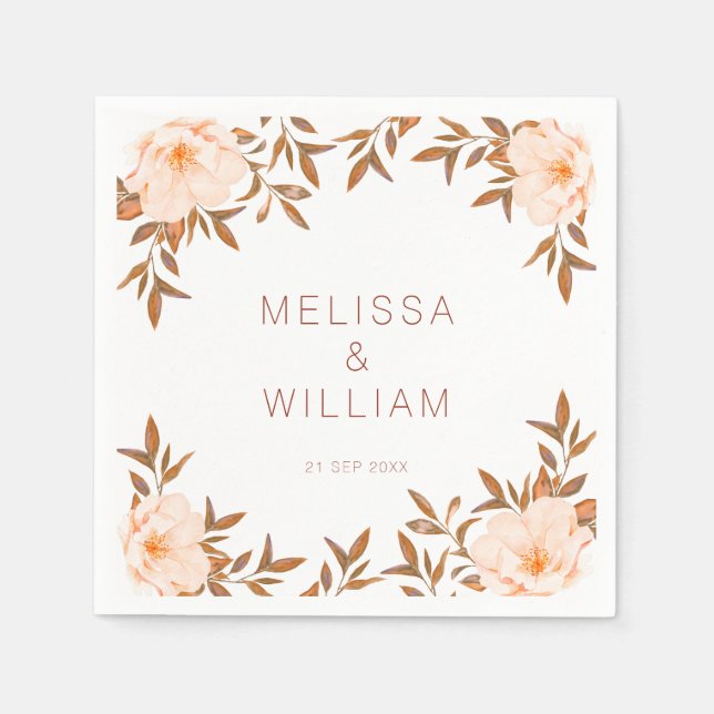 Serviette En Papier Aquarelle Floral Automne Mariage ivoire (Devant)