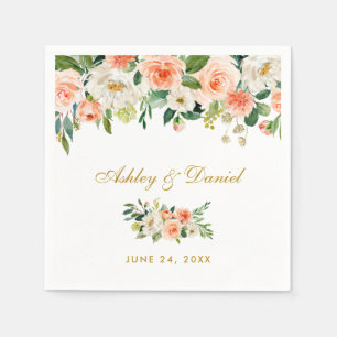 Serviette En Papier Aquarelle Floral Coral Mariage or
