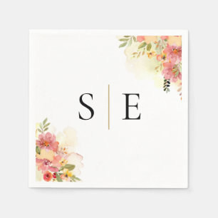 Serviette En Papier Aquarelle Floral Élégant Monogramme