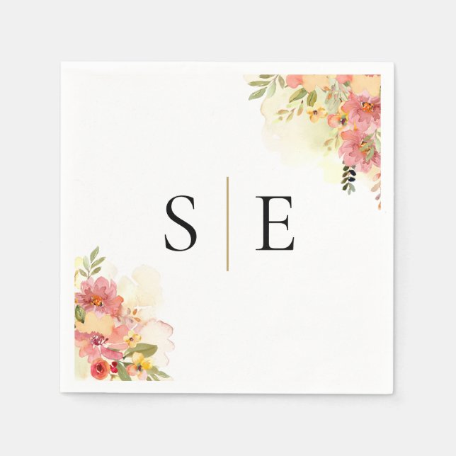 Serviette En Papier Aquarelle Floral Élégant Monogramme (Devant)