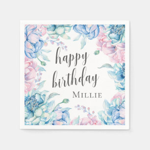 Serviette En Papier Aquarelle Floral Élégante ferme Joyeux anniversair