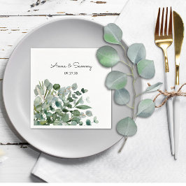 Serviette En Papier Aquarelle Floral Eucalyptus Mariage