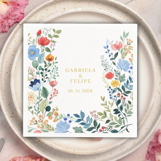 Serviette En Papier Aquarelle Floral Fleur sauvage or Mariage Boho 