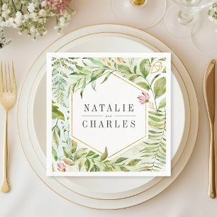 Serviette En Papier Aquarelle Floral Mariage de feuillage vert sauvage