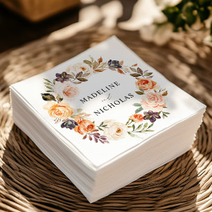 Serviette En Papier Aquarelle Floral Rustique de Mariage d'Automne