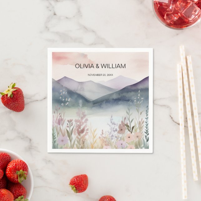 Serviette En Papier Aquarelle Floral Spring Mountains (En situation)