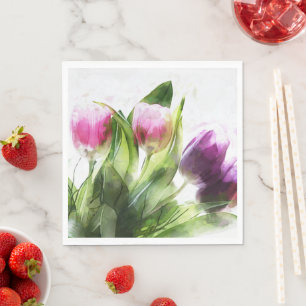 Serviette En Papier Aquarelle Floral Tulip Fleurs Papier Napkin