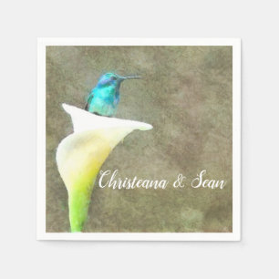 Serviette En Papier Aquarelle florale blanche Turquoise de colibri