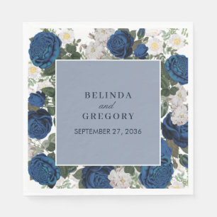 Serviette En Papier Aquarelle Florale Bleue Moderne Mariage élégant