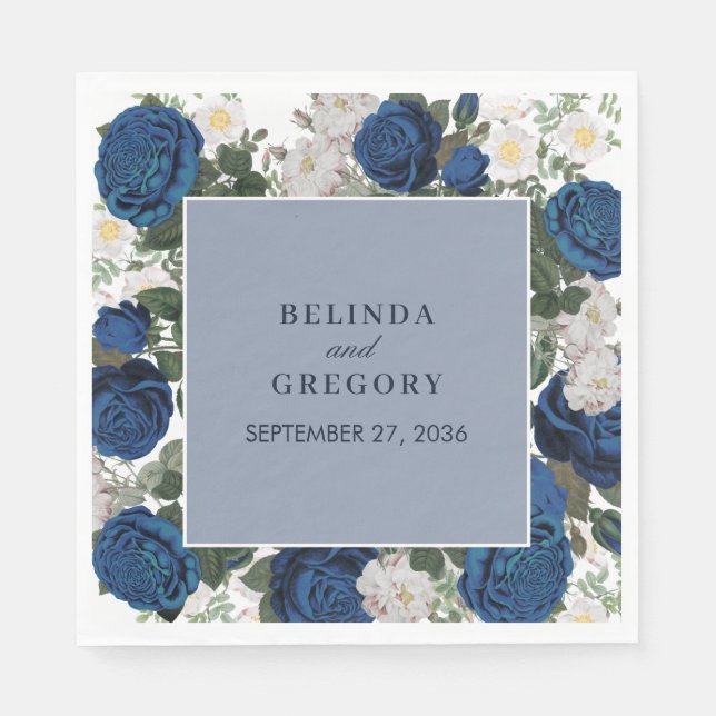 Serviette En Papier Aquarelle Florale Bleue Moderne Mariage élégant (Devant)
