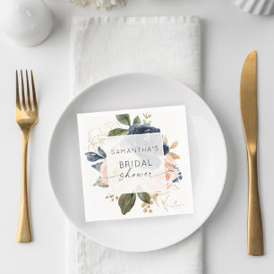 Serviette En Papier Aquarelle florale Fête des mariées marine rose