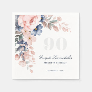 Serviette En Papier Aquarelle florale rose pâle 90e anniversaire