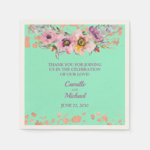Serviette En Papier Aquarelle Florale sur Neo Mint avec or Rose