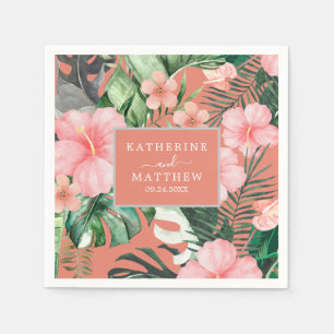Serviette En Papier Aquarelle florale tendance Mariage vert tropical