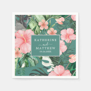 Serviette En Papier Aquarelle florale tendance Mariage vert tropical
