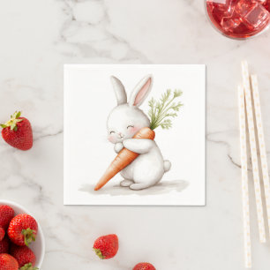 Serviette En Papier Aquarelle Fluffy Bunny Carrot Love