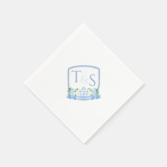Serviette En Papier Aquarelle Ginger Jar Monogramme Mariage Crest (Coin)