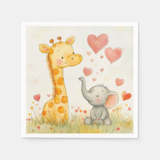 Serviette En Papier Aquarelle Giraffe et Eléphant