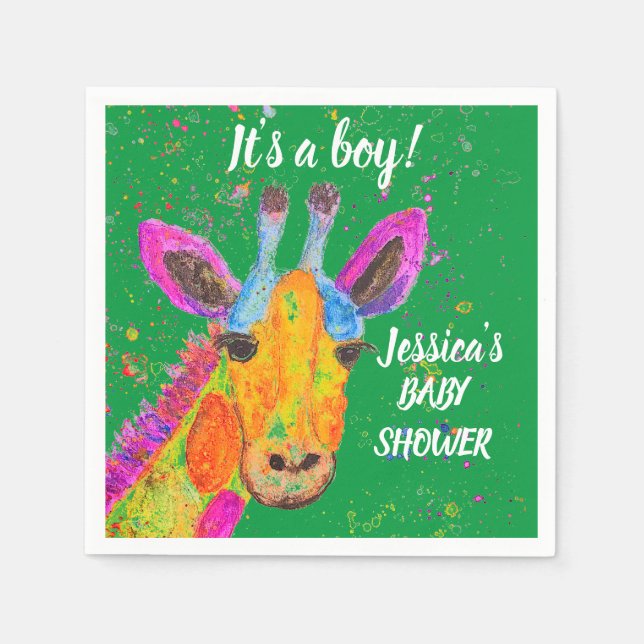 Serviette En Papier Aquarelle Giraffe Safari Jungle Baby shower mignon (Devant)