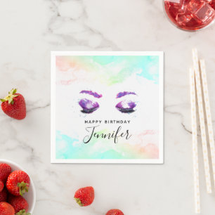 Serviette En Papier Aquarelle glamour aux yeux et aux bouillons pourpr