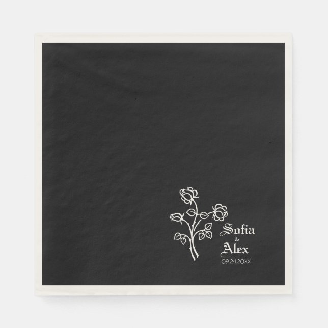 Serviette En Papier Aquarelle gothique rose mariage noir (Devant)