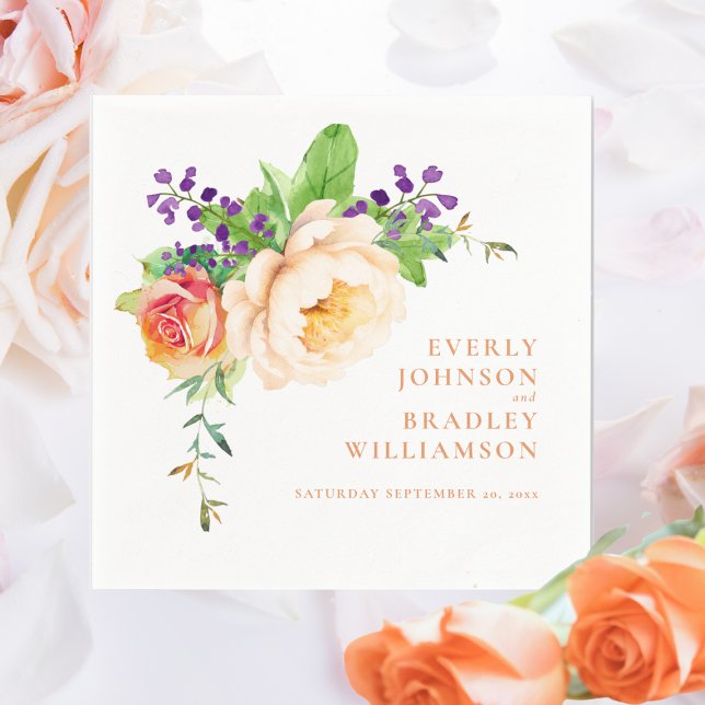 Serviette En Papier Aquarelle gras Floral Botanique Mariage romantique (Créateur téléchargé)