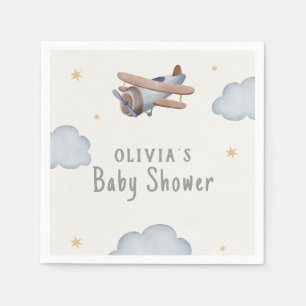 Serviette En Papier Aquarelle Grise Et Beige Baby shower