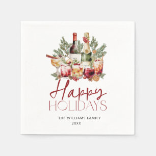 Serviette En Papier Aquarelle Happy Holidays Cocktail Papier Napkin
