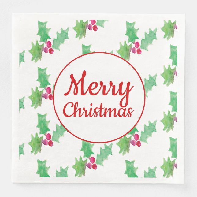 Serviette En Papier Aquarelle Holly Berry (Devant)