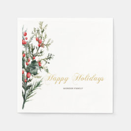 Serviette En Papier Aquarelle Holly Berry Vert