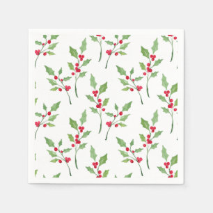 Serviette En Papier Aquarelle Holly Sprigs Motif