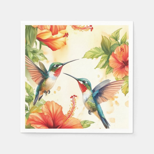 Serviette En Papier Aquarelle Hummingbird and Flowers Design (Devant)