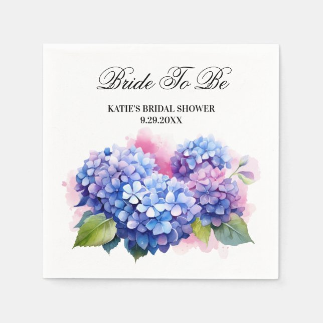 Serviette En Papier Aquarelle Hydrangea Fête des mariées Florale (Devant)