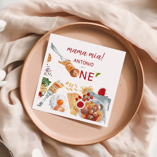 Serviette En Papier Aquarelle italienne 1er anniversaire (Créateur téléchargé)