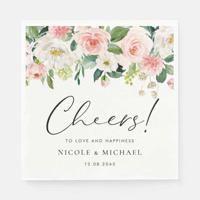 Serviette En Papier Aquarelle Jardin Fleurs Printemps Mariage (Devant)