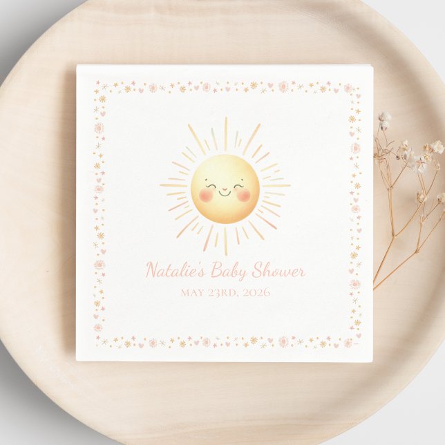 Serviette En Papier Aquarelle Jaune Douce Souriante Soleil Aesthétique (Brighten the day with cheerful sunshine-themed baby shower napkins, perfect for a joyful celebration)