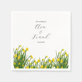 Serviette En Papier Aquarelle Jaune Floral Jardin Blanc Mariage