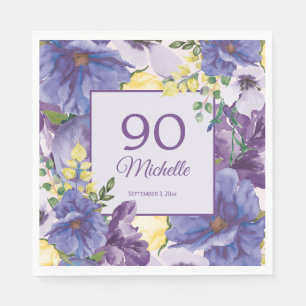 Serviette En Papier Aquarelle jaune pourpre Floral 90e anniversaire