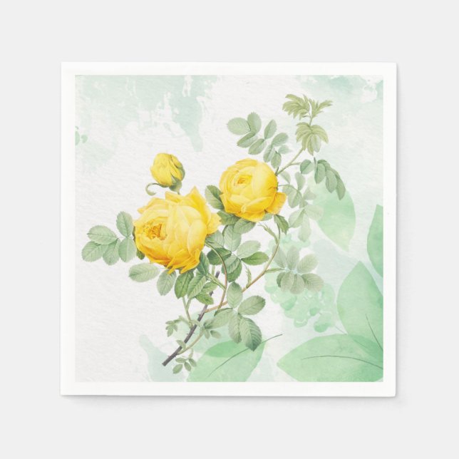 Serviette En Papier Aquarelle Jaune Rose Jardin Fleur Nature Art (Devant)