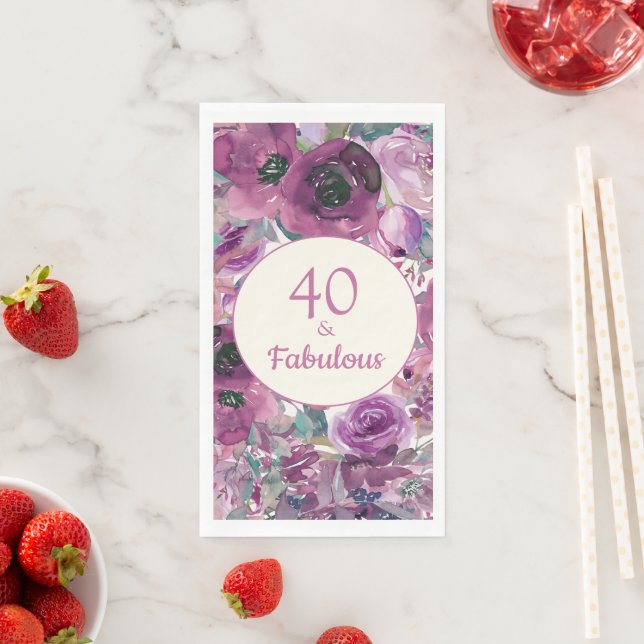 Serviette En Papier Aquarelle jolie violet Floral 40 Fabuleux (En situation)