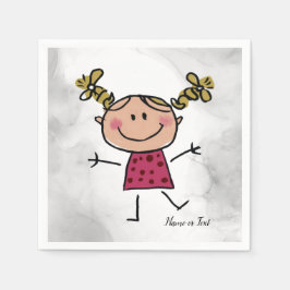 Serviette En Papier Aquarelle Joyeux Bâton fille Rosée Robe Élégante