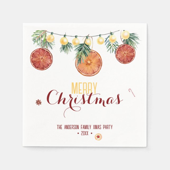 Serviette En Papier Aquarelle Joyeux Noël Lumières et pin (Devant)