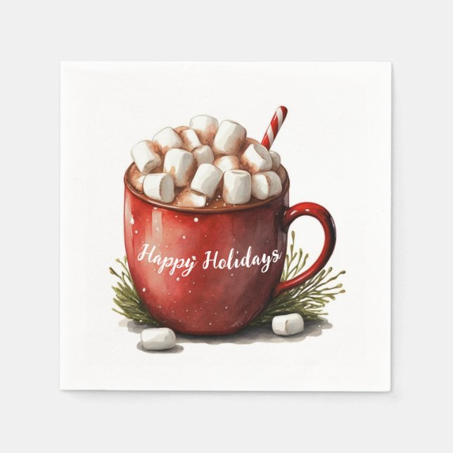 Serviette En Papier Aquarelle Joyeux vacances Chocolat chaud (Devant)