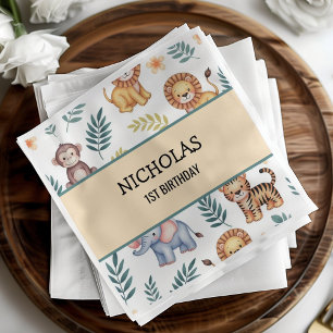 Serviette En Papier Aquarelle Jungle Safari Animaux Tropical Birthday