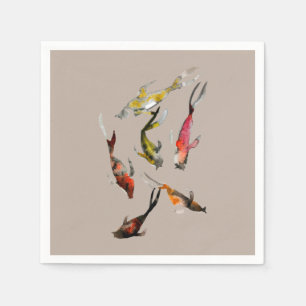 Serviette En Papier Aquarelle koi poisson rouge brun or